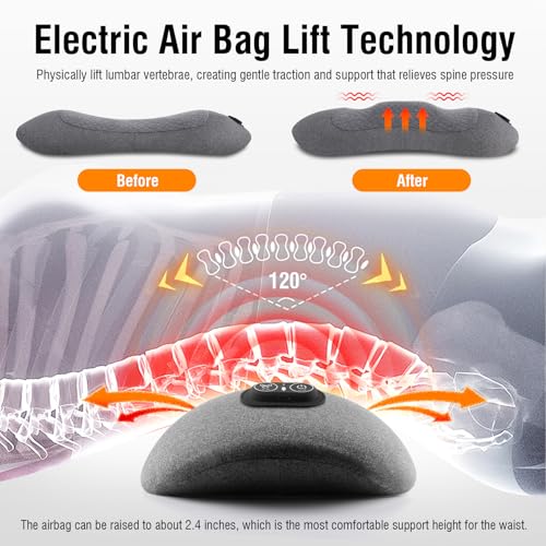 USUIE 3-in-1 Rechargeable Electric Lumbar Support Pillow with Heat & Massage & Traction, Ergonomic Lower Back Massager for Pain Relief Deep Tissue, Ideal for Car/Bed/Sleeping/Office Chair/Travel