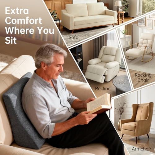 Vekkia Lumbar Support Pillow for Recliner - Couch Back Support Pillow for Lower Back Pain Relief, Lumbar Cushion for Sofa, Accent Chair & Armchair, Recliner Cushions for Elderly, Washable Cover (Gray)