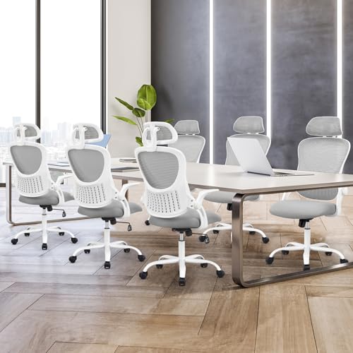 Sweetcrispy Home Office Managerial Executive Chair, High-Back Mesh with Adjustable Headrest, Flip-up Armrest Comfortable Lumbar Support, Comfy Arms for Bedroom,Study,Student