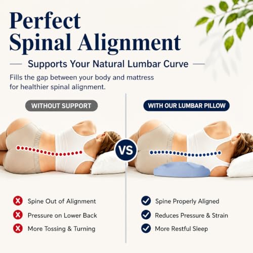 Fledano Lumbar Pillow for Sleeping, Lumbar Support Pillow for Bed for Back Pain Relief, Memory Foam Lower Back Pillow for Bed, Back Support Pillow for Side & Back Sleepers, Washable Cover