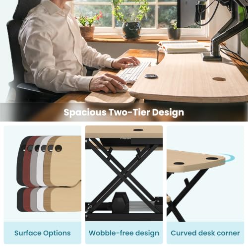 VERSADESK PowerPro 40 Inch Electric Standing Desk Converter – Push-Button Height Adjustable Sit to Stand Desk Riser for Triple Monitors & Laptop – Motorized Desktop Workstation with Wide Keyboard Tray