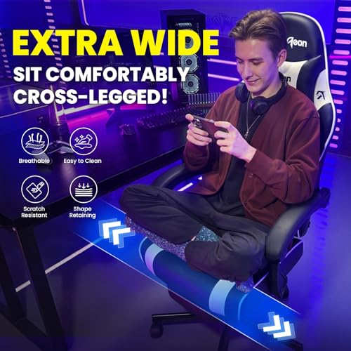 Gaming Chair for Adults Gamer Game - Ergonomic Gaming Chair with Footstool, Headrest, and Lumbar Support Height Adjustable Leather Game Chair’s 200 KG Load Bearing Capacity White