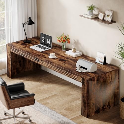 Tribesigns 79-Inch Extra Long Desk, Two Person Double Desk for Home Office, Wooden Long Computer Desk Writing Table for Office, Vintage Brown