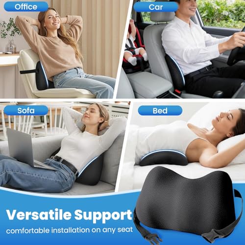 ComfyInLove Lumbar Support Pillow for Office Chair, Memory Foam Lower Back Support, Ergonomic Lumbar Pillow with Adjustable Strap, Breathable Cover (Black)