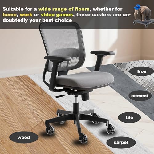 Black Office Chair Wheels,Gaming Chair Wheels-Set of 5,Universal Size,Smooth&Quiet Rolling, Durable,for Carpet&Hardwood,Replacement Rubber Casters