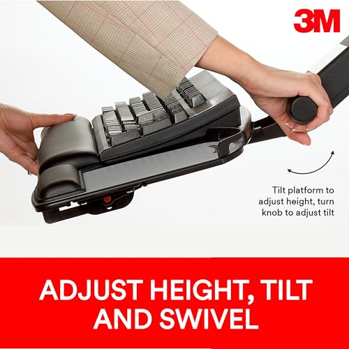 3M Keyboard Tray, Just Lift To Adjust Height And Tilt, Sturdy Tray Includes Gel Wrist Rest And Precise Mouse Pad, Swivels Side To Side And Stores Under Desk, 23" Track, Black (AKT90LE)