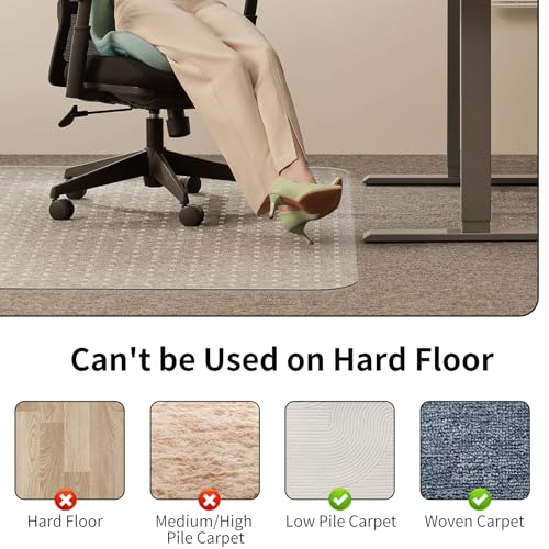 WASJOYE Chair Mat for Carpet, Office Chair Mat for Carpet, Thick Desk Chair Mat with Non-Slip Studded for Home and Office Low Pile Carpet, 36" x 48" Rectangle for Carpet