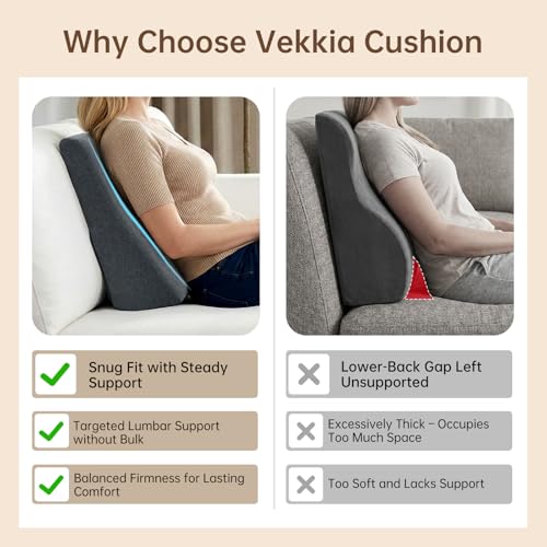Vekkia Lumbar Support Pillow for Recliner - Couch Back Support Pillow for Lower Back Pain Relief, Lumbar Cushion for Sofa, Accent Chair & Armchair, Recliner Cushions for Elderly, Washable Cover (Gray)