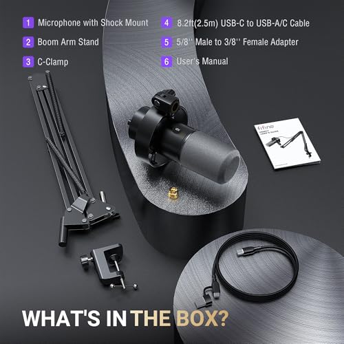 FIFINE K688 Podcast Microphone Kit, USB/XLR Dynamic Microphone with Boom Arm for PC/XLR Mixer, Gaming Mic with Mute Button, Headphone Jack for Vocal, Voice-Over, Streaming, Music Recording -K688CT
