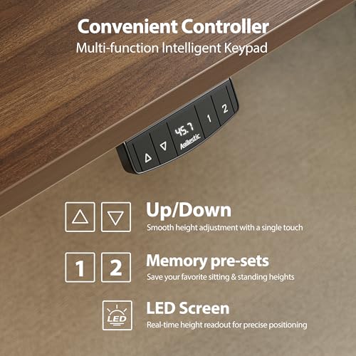 Agilestic Electric Standing Desk, Height Adjustable Desk, 55 x 32 Inch Sit Stand up for Work Office Home, L Shaped Ergonomic Rising Computer Table with Memory Preset, Dark Walnut