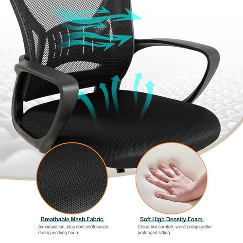 BOWTHY Waiting Room Chairs Set of 10,Office Guest Reception Chair No Wheels,Mesh Conference Room Chairs with Sled Base,Ergonomic Computer Desk Chair with Lumbar Support,Black
