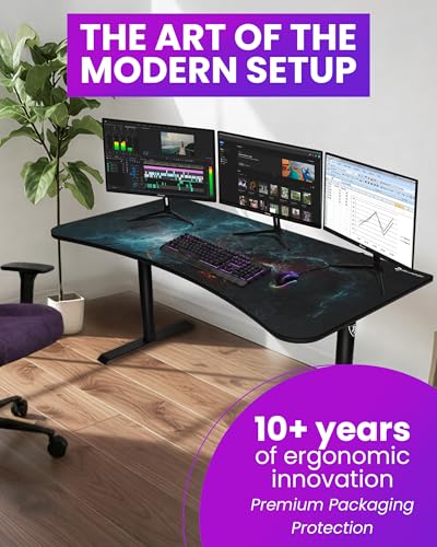 Arozzi Arena Special Edition Ultrawide Curved Gaming and Office Desk with Full Surface Water Resistant Desk Mat Custom Monitor Mount Cable Management Cut Outs - Omega