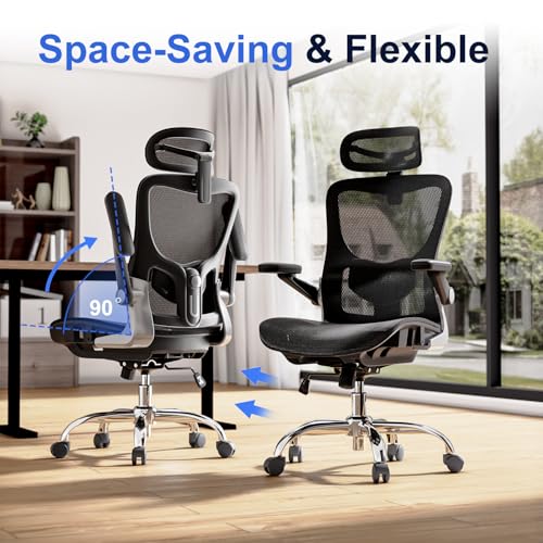 marrap Ergonomic Office Chair, Mesh Seat Cushion with 3D Armrests and 3D Headrest, Adjustable Lumbar Support with 90-120° Rocking Function for Home Office, Black