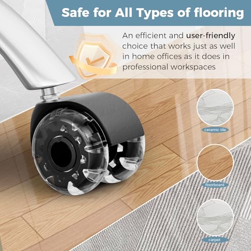 2 Inch Office Chair Wheels(Set of 5)-Heavy Duty Rubber Casters for Hardwood & Carpet, 2200lbs Capacity Universal Fit Smooth Rolling Casters Replacement Black