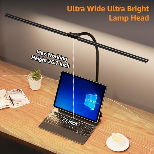ShineTech LED Desk Lamp for Home Office, Ultra Bright Clamp Light with Flexible Gooseneck, 25 Lighting Modes, Eye-Caring Architect Lamp for Dual Monitors, Reading & Gaming Setup
