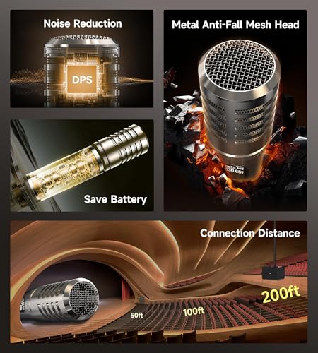 Wireless Microphones, Wireless Microphone with One-to-One Chip Connection, 40H Rechargeable Battery, 200FT Range, Plug and Play, Ergonomic Design,Less Latency Microphone for Singing Video Recording