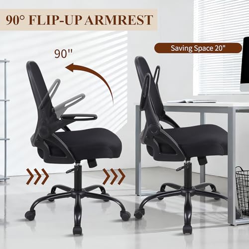 Nusetx Home Office Computer Desk Chair, Adjustable Height Mesh Ergonomic Rolling Task Chair with Wheels, Thick Cushion, Flip-up Armrests, and 360-Degree Swivel, Lumbar Support, Black, 10 Pack