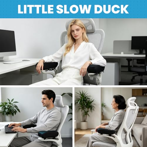 LITTLE SLOW DUCK Gel Memory Foam Armrest Pads, Cooling Chair Cushions with Pressure Relief, Non-Slip for Office, Gaming Chair & Wheelchair, Machine Washable Cover, Universal Fit 2 Pack