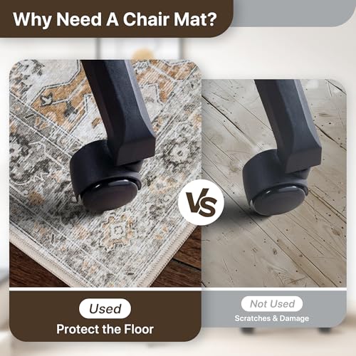 36"x48" Office Chair Mat for Hardwood Tile Floor, Under Desk Carpet Protector for Rolling Computer Chair Mat, Machine Washable Area Rug, Anti-Slip 1/5" Thick Low Pile Thin Vinyl Floor Mat, Taupe