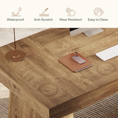 Tribesigns 55-Inch Executive Desk, Thick Wood Office Computer Desk with Double Pedestal, Modern Minimalist Workstations Writing Table Conference Table Furniture for Home Office, Brown