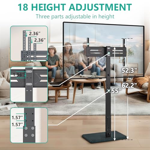 WALI Floor TV Stand with Power Outlet, Tall TV Stand Mount for 32-75 inch TV up to 110 lbs, Swivel and Height Adjustable TV Stands with Wood Base for Bedroom, Living Room(TVDVD-7P), Black