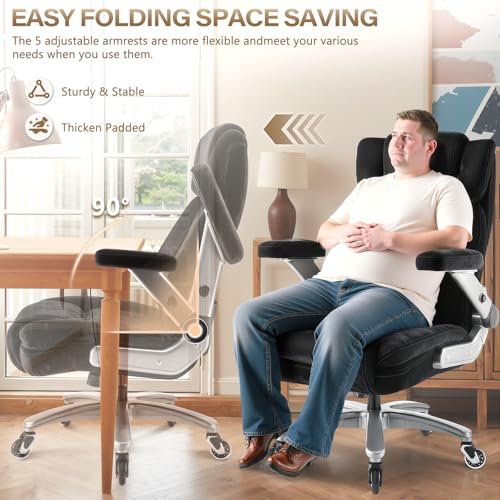 Famsway Fabric Big and Tall Office Chair 600LBS Capacity with 5D Flip Arms,Heavy Duty Cloth Computer Chair,Plus Size High Back Desk Chair with Wide Pocket Spring Seat
