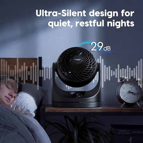 IRIS USA WOOZOO Desk Fan, Oscillating Air Circulator, 3 Speeds, 36ft Max Air Distance, 244ft² Coverage, 112° Adjustable Vertical Tilt, 29db Quiet Motor, Small Fan for Bedroom, Office, Dorm, Black