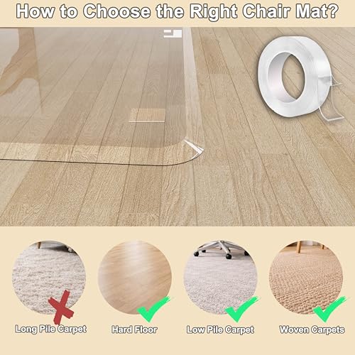 MESAILUP Beveled Edge Office Chair Mat for Carpet or Hardwood Floor 36" x 48" Clear Chair Mats for a Smooth Glide and Easy Roll On/Off, Heavy Duty and Non-Slip Pad Floor Ultimate Desk Chair Mat