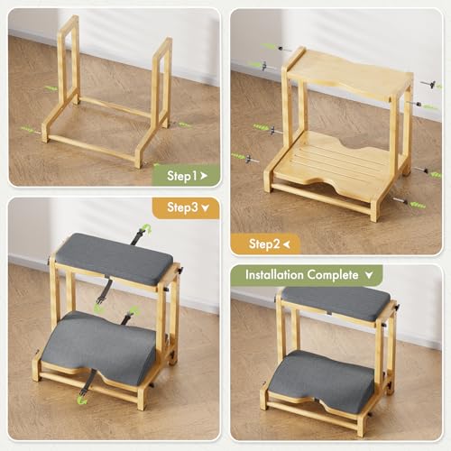 Atoping Double Step Foot Rest Under Desk, Adjustable Wooden Desk Foot Rest with 4 Heights, Ergonomic Foot Stool with Cushion for Office, Gaming & Study (Natural Color)