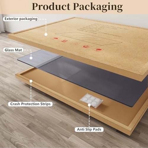 MYSUNORIA Tempered Glass Office Chair Mat, 46"x55" for Carpet & Hardwood Floors, Grey Heavy Duty 0.2" Thick Computer Chair Mat with Non-Slip Pads, Scratch Resistant, Rounded Corners & Polished Edges