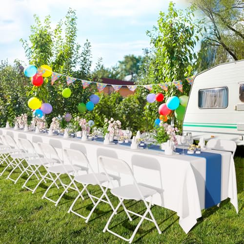 Bonnlo Folding Chairs Set of 10, White Plastic Chair Sturdy Seat with Metal Frame, Perfect for Party, Event, Wedding, Birthday, Office, Outside Entertaining