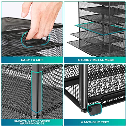 8 Tier Paper Letter Tray Organizer with Handles, Mesh Desk File Holder Storage Organization for Home School Classroom & Office (Black)