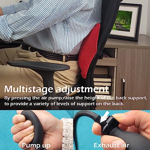 POPIPEN Inflatable Lumbar Support Pillow for Office Chair and Car Seat, Back Support Cushion with Air Pump for Reducing Lower Back Pain
