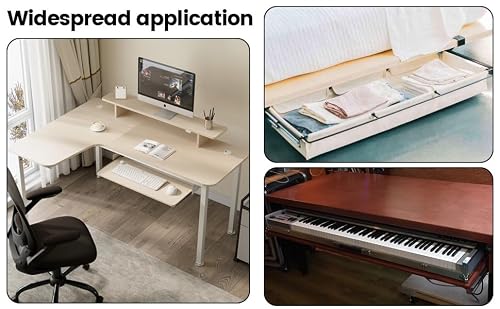 KUMGROT Keyboard Tray Slides 14" Silver Cold Rolled Steel Computer Drawer Tray Ball Bearing Keyboard Slides with Adjustable Height Bracket