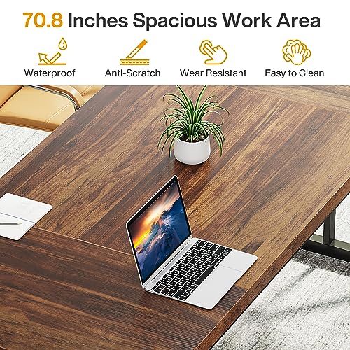 Tribesigns 70.8-Inch Executive Desk, Large Computer Office Desk Workstation, Modern Simple Style Laptop Desk Study Writing Table Business Furniture for Home Office (Brown/Black, 70.8 Inch)