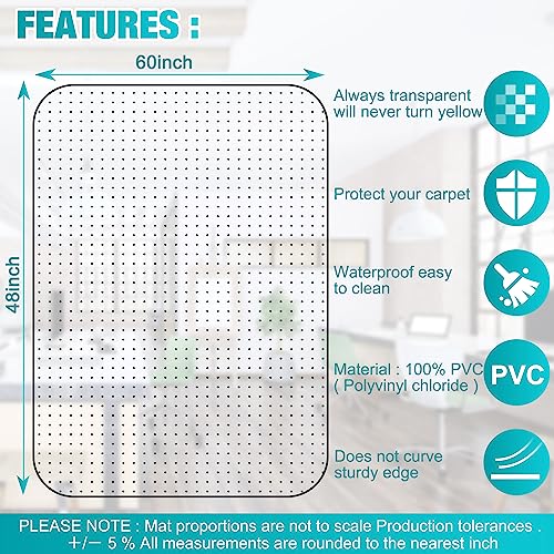 BesWin Office Chair Mat for Carpeted Floors, 60" X 48" Transparent Desk Chair Mat for Low Pile Carpets, Plastic Floor Mat for Office Chair on Carpet for Work, Home, Gaming, Easy Glide (Rectangle)