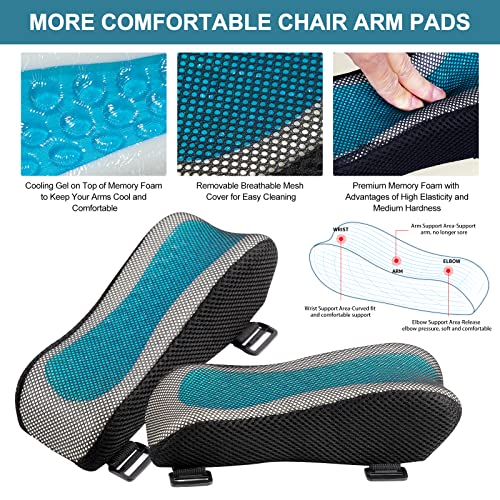 XIFUUXI Office Chair Armrest Pads, Cooling Gel Computer Chair Arm Pads, Memory Foam Ergonomic Armrest Cushion for Gaming (2 Pack)