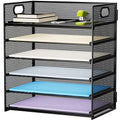 Marbrasse 6 Tier Paper Organizer Letter Tray - Mesh Desk File Organizer with Handle, Paper Sorter Organizer for Letter/A4 Office File Folder Holder - Black