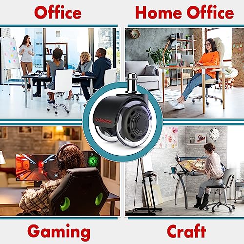 SEDDOX Office Chair Wheels Replacement Set of 5 - Dual 2 Inch Soft Chair Casters for Hardwood Vinyl Tile - Heavy Duty & Safe for All Floors - Fits 98% of Computer Gaming & Office Chairs - Black