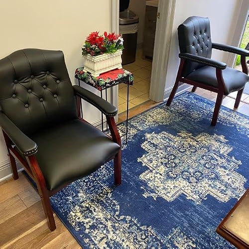 Black Leather Office Chairs Set of 2 -Ergonomic Executive Guest Chairs for Reception, Multi-Scene Use (Waiting Room, Meeting, Conference, Lobby, Conference, Church) High Back No Wheels with Arm Design