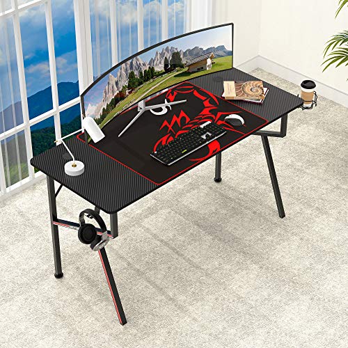 EUREKA ERGONOMIC EE Gaming Desk Office Desk Computer Desk Home Table 47 Inch Desk with Mouse Pad Headset Hook Cup Holder Controller Stand, Black