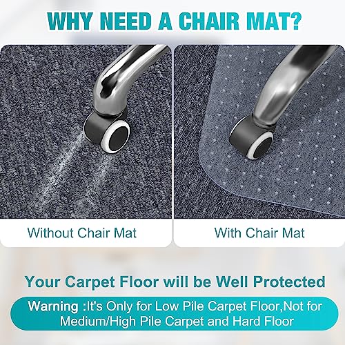 Office Chair Mat for Carpets, 48"x 36" Heavy Duty Clear Plastic Floor Protector, Non-Slip Computer Desk Chair Mat for Low Pile Carpeted Floors, Smooth Rolling Carpet Chair Mat for Home Office