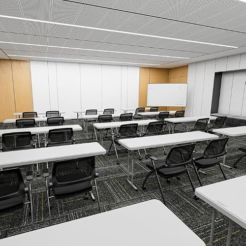 VINGLI 10 Pack Stackable Conference Room Chairs with Wheels, Folding Office Chair with Rebound Back, Padded Seat for Training Room, Guest, Reception, Event, Capacity 350lbs, Black