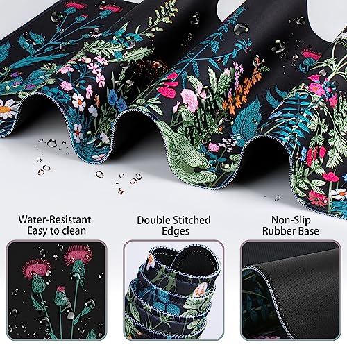Desk Mat, Large Gaming Mouse Pad with Wrist Rest, 4in1 XXL Mousepad+Keyboard Wrist Rest+Mouse Pad Wrist Support+Cup Coaster Set Ergonomic Floral Computer Desk Arm Wrist for Decor Home Office Women
