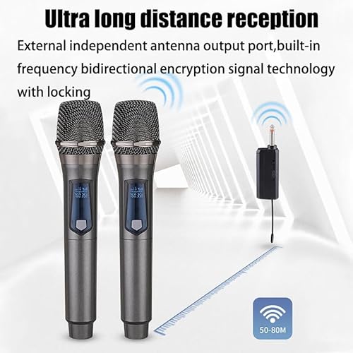 Wireless Microphone, Rechargeable Fixed Frequency Wireless Dual Microphone,Handheld Dynamic mic,Karaoke Singing, Weddings DJ,Party, Church, Classroom use, 200 feet, Gray.(2 Versions Randomly Shipped)