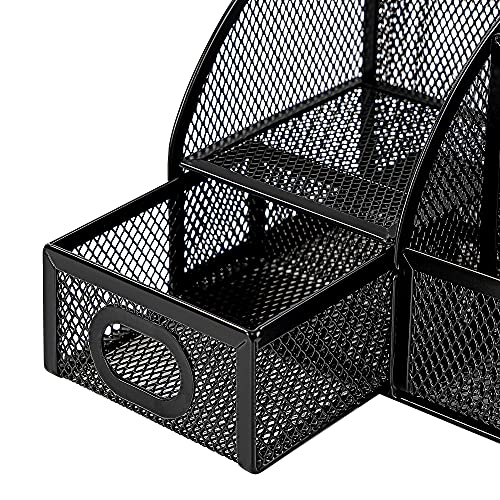 Amazon Basics Mesh Pen Holder and Desktop Desk Organizer, Office Caddy Storage for Writing Utensils, 9.1 x 5.9 x 5.5 inches, Black