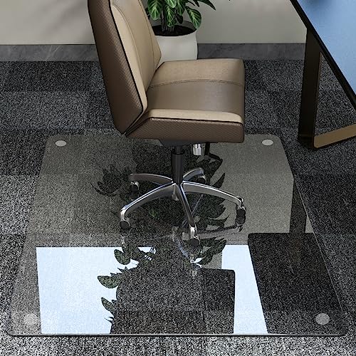 Easly 46" x 55" Chair Mat for Carpet - Office Chair Mat - Tempered Glass Floor Mat for Home/Office/Carpet Clear Computer Floor Mat - with 4 Anti-Slip Pads