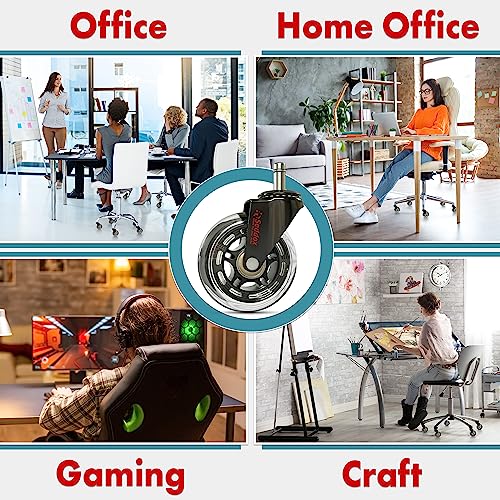SEDDOX Office Chair Wheels Replacement Set of 5 - Desk Chair Casters for Hardwood & Carpet - Heavy Duty & Safe for All Floors - Universal Fit for Most Computer Gaming & Office Chairs - 3 Inch