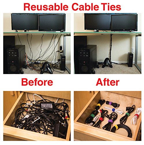 Heaviest Cable Organizer on the Market! Compact and Weighted Desktop Cord Holder and Cable Organizer, Eco-Friendly Silicone, No Bad Smell, Bundled with 4 Reusable Cable Ties! (Black)