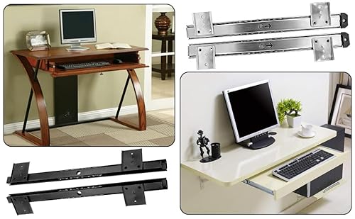 KUMGROT Keyboard Tray Slides 14" Silver Cold Rolled Steel Computer Drawer Tray Ball Bearing Keyboard Slides with Adjustable Height Bracket